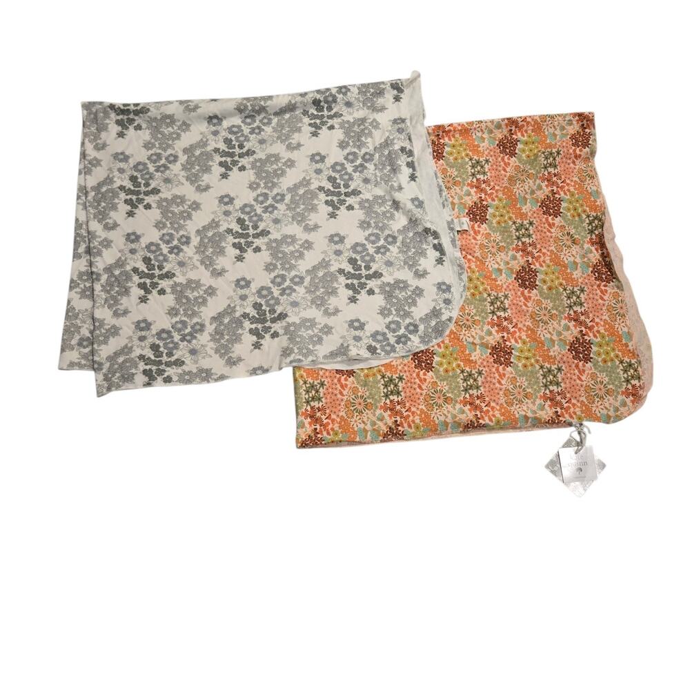 Kate Quinn Set Of 2 Floral Organic Organic Cotton Baby Swaddle Blanket 1 is NWT
